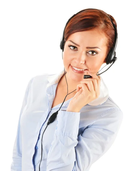 Operador de call center isolado em branco. Apoio ao cliente — Fotografia de Stock