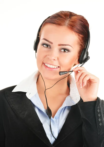 Operador de call center isolado em branco. Apoio ao cliente — Fotografia de Stock