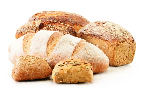 Composition avec des produits de boulangerie isolés sur blanc — Photo