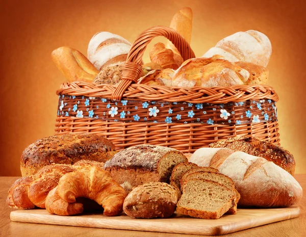 Wicker basket with variety of baking products — Stock Photo, Image