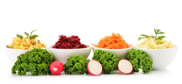 Composition with four vegetable salad bowls — Stock Photo, Image