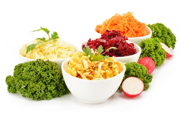 Composition with four vegetable salad bowls — Stock Photo, Image