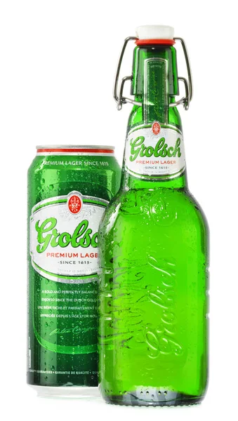 Bottle and can of Grolsch beer isolated on white — Stock Photo, Image
