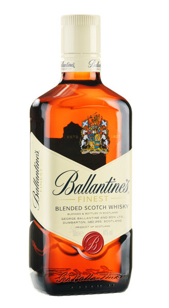 Bottle of Ballantine's scotch whisky isolated on white