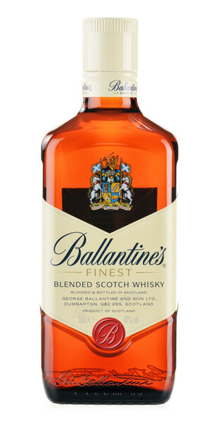 Bottle of Ballantine's scotch whisky isolated on white