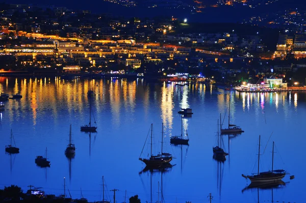 View of Gumbet Bay by night. Turkish Riviera. — Stock Photo, Image