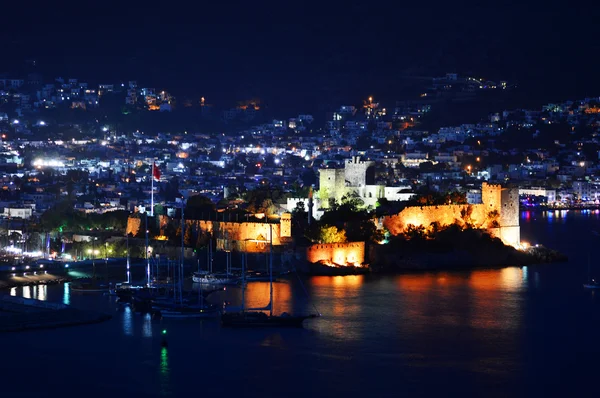 Udsigt over Bodrum havn om natten. Tyrkisk riviera - Stock-foto