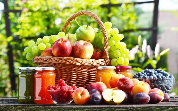 Fruits biologiques frais et mûrs dans le jardin. Régime alimentaire équilibré — Photo