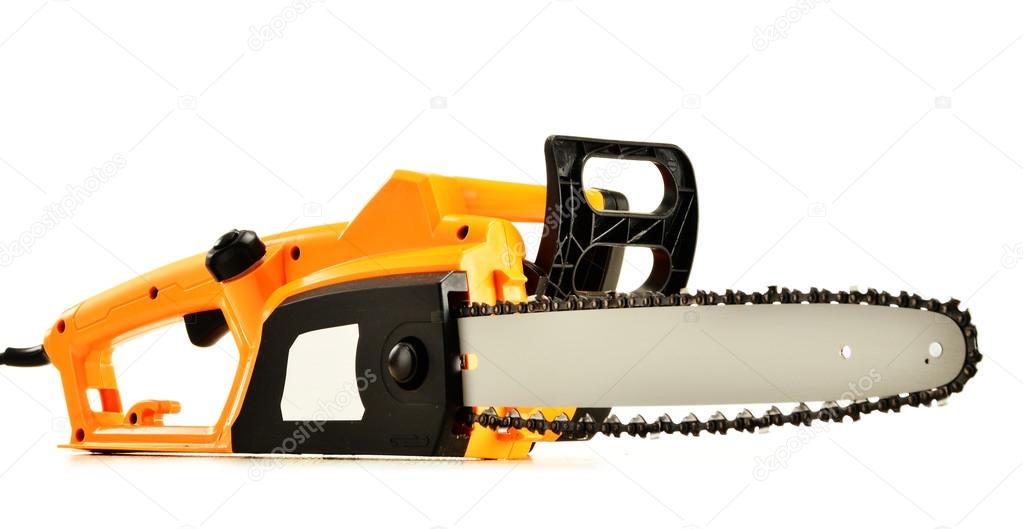 Electric chainsaw isolated on white