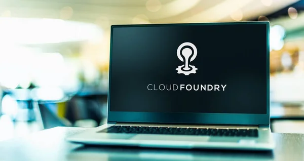 Poznan Pol Mar 2021 Laptop Computer Displaying Logo Cloud Foundry — Stock Photo, Image