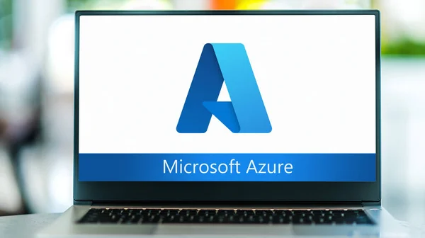 Poznan Pol Jul 2021 Laptop Számítógép Amely Microsoft Azure Logóját — Stock Fotó