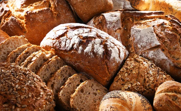 Assorted Bakery Products Including Loafs Bread Rolls — Stock Photo, Image