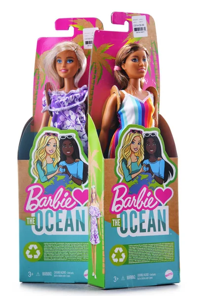 stock image POZNAN, POL - SEP 23, 2021: Barbie dolls of the Ocean collection, made from recycled plastic