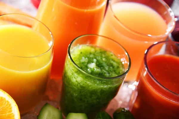 Verres Avec Jus Fruits Légumes Frais Biologiques Régime Désintoxication — Photo