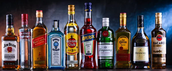 Poznan Pol Nov 2021 Bottles Assorted Global Hard Liquor Brands — Stock Photo, Image