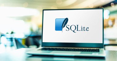 POZNAN, POL - MAY 1, 2021: Laptop computer displaying logo of SQLite, a relational database management system (RDBMS) contained in a C library