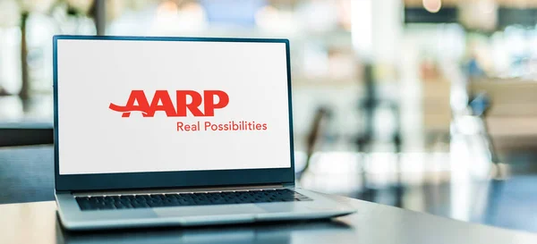 Poznan Pol Apr 2021 Laptopcomputer Met Logo Van Aarp — Stockfoto