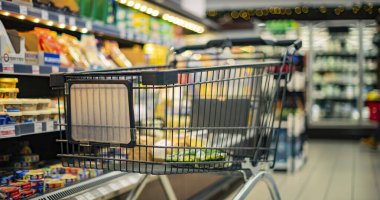 Süpermarkette alışveriş arabası.