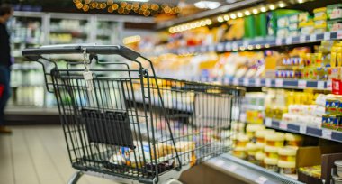 Süpermarkette alışveriş arabası.