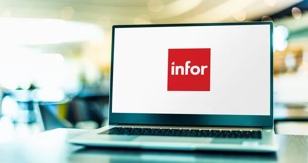 Poznan Pol Dec 2021 Laptopcomputer Met Logo Van Infor Een — Stockfoto