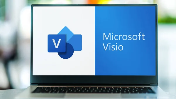 Poznan Pol Jul 2021 Computador Portátil Exibindo Logotipo Microsoft Visio — Fotografia de Stock