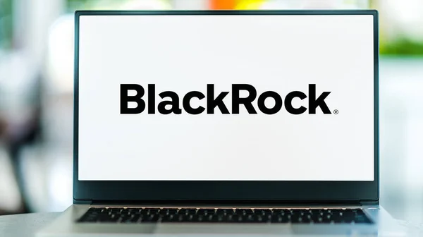 Poznan Pol Jul 2021 Laptop Computer Displaying Logo Blackrock Inc — Stock Photo, Image