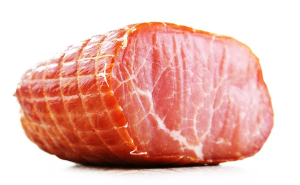 Stück Geräucherter Schinken Isoliert Auf Weißem Hintergrund Fleischwaren — Stockfoto