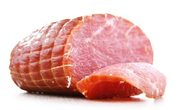 Morceau Jambon Fumé Isolé Sur Fond Blanc Produits Charcuterie — Photo