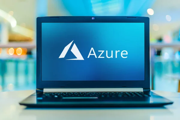 Poznan Pol Jul 2020 Computador Portátil Exibindo Logotipo Microsoft Azure — Fotografia de Stock