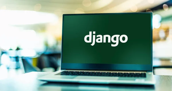 Poznan Pol Apr 2021 Φορητός Υπολογιστής Εμφανίζει Λογότυπο Του Django — Φωτογραφία Αρχείου