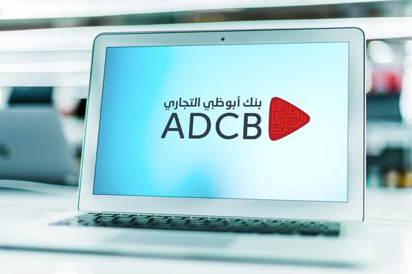 Poznan Pol März 2021 Laptop Mit Logo Der Adcb Einer — Stockfoto