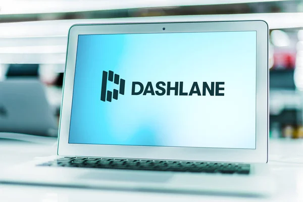 Poznan Pol Mar 2021 Laptop Computer Displaying Logo Dashlane Cross — Stock Photo, Image