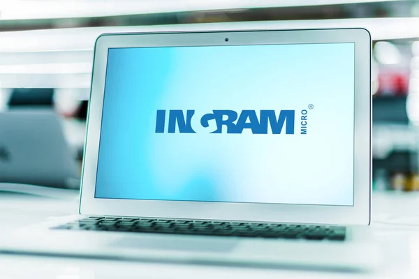 Poznan Pol Nov 2021 Laptop Számítógép Ingram Micro Amerikai Informatikai — Stock Fotó