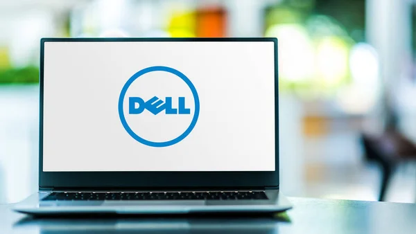 Poznan Pol Feb 2021 Laptop Computer Displaying Logo Dell American — Stock Photo, Image