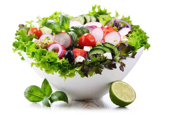 Plantaardige Salade Kom Geïsoleerd Witte Achtergrond — Stockfoto