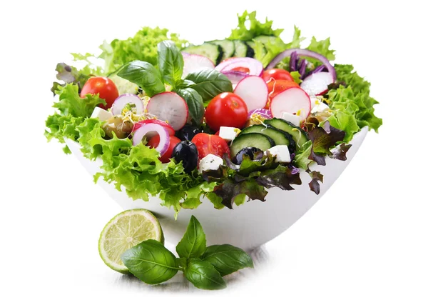 Plantaardige Salade Kom Geïsoleerd Witte Achtergrond — Stockfoto