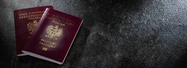Composição Com Dois Passaportes Polacos Identificação Pessoal União Europeia — Fotografia de Stock