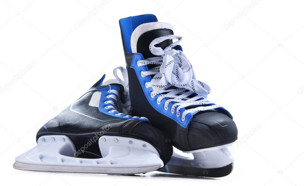 A pair of ice hockey skates isolated on white background.