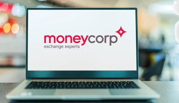 Poznan Pol Oct 2021 Комп Ютер Laptop Демонструє Логотип Moneycorp — стокове фото