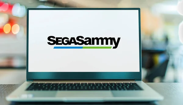 Poznan Pol Oct 2021 Komputer Laptopie Logo Sega Sammy Holdings — Zdjęcie stockowe