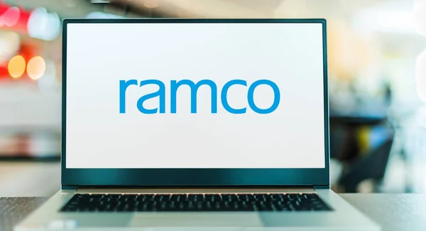 Poznan Pol Dec 2021 Laptop Počítač Logem Ramco Systems Poskytovatele — Stock fotografie