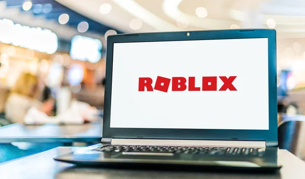Poznan Pol Ene 2021 Computadora Portátil Que Muestra Logotipo Roblox — Foto de Stock