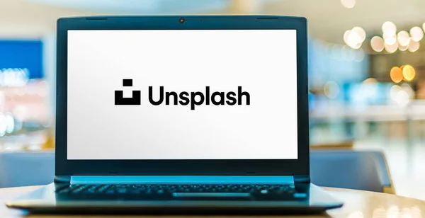 Poznan Pol Jan 2021 Laptop Mit Logo Von Unsplash Einer — Stockfoto
