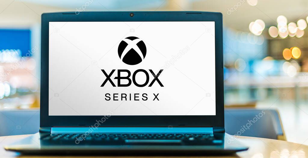 POZNAN, POL - JUL 25, 2020: Laptop computer displaying logo of Xbox, a video gaming brand created and owned by Microsoft