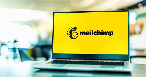 Poznan Pol Mar 2021 Ordinateur Portable Affichant Logo Mailchimp Une — Photo