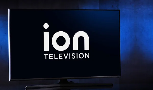 Познан Пол Мар 2022 Телевизор Плоским Экраном Логотипом Ion Television — стоковое фото