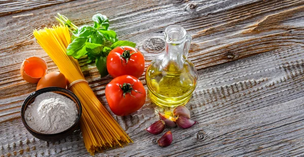 Composición Con Espaguetis Secos Ingredientes Pasta — Foto de Stock