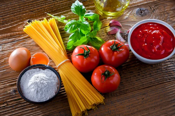 Composizione Con Spaghetti Secchi Ingredienti Pasta — Foto Stock