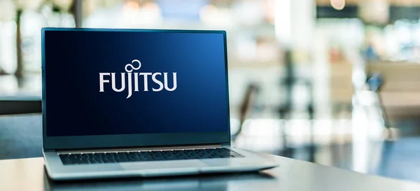 Poznan Pol Sep 2020 Laptop Computer Displaying Logo Fujitsu Japanese — Stock fotografie
