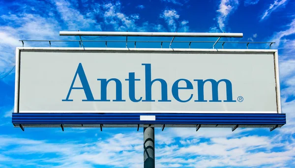 Poznan Pol May 2022 Advertisement Billboard Displaying Logo Anthem Provider — Stock Photo, Image